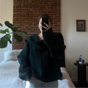 Jacquemus Off-the-Shoulder Dark Green Sweater